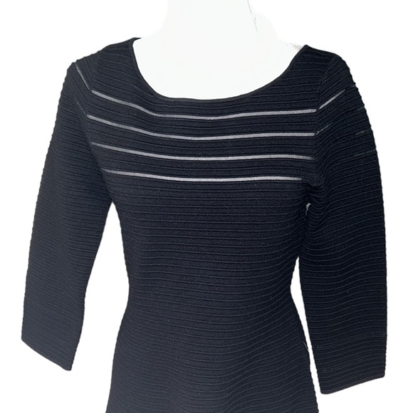 NWT Eliza J Black Mesh Striped Fit & Flare Sweater Knit Dress - M - Picture 5 of 15